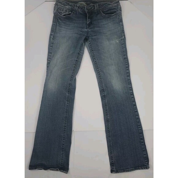 Refuge Jeans Skinny Boot Flare Distressed Blue Low Embroidered 29x30 Size 9R Y2K - Picture 1 of 10